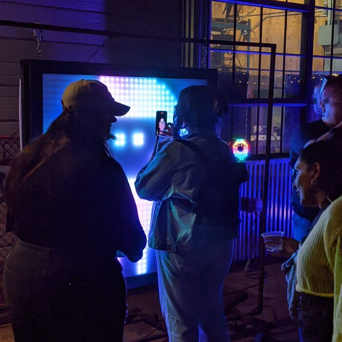 Pixel-lamb with folks around it