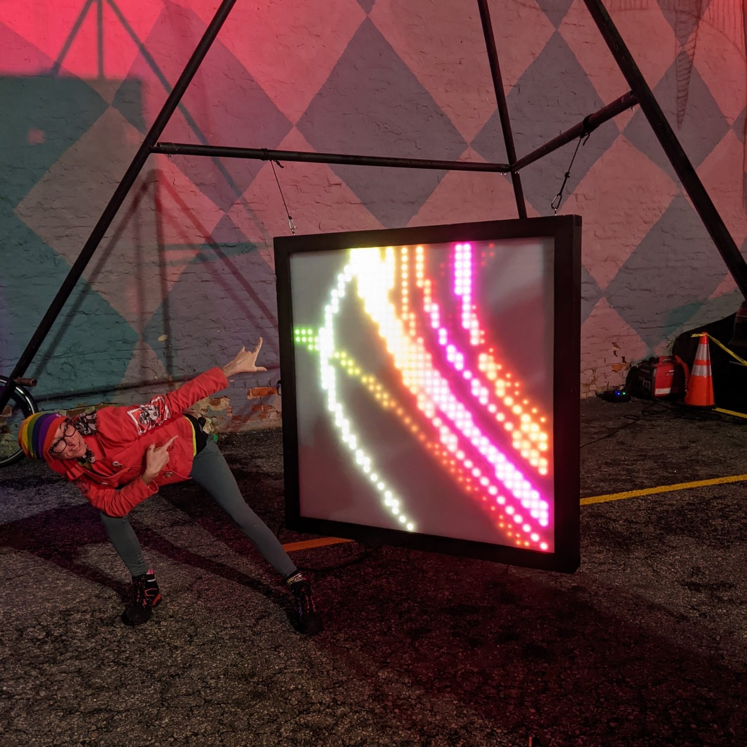 Person in front of the Pixel Lamb